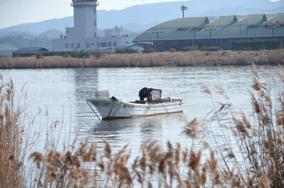 今日の十四間川は穏やかに晴れて、シジミ漁の船も漁がしやすそうです